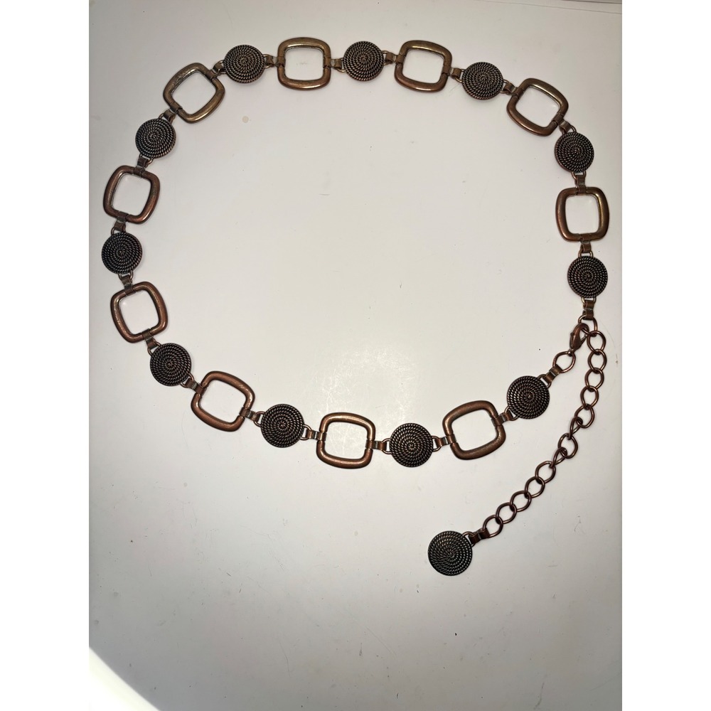 Vintage Bronze Boho Geometric Chain Belt Textured Spiral Disc Square Link 35-42"